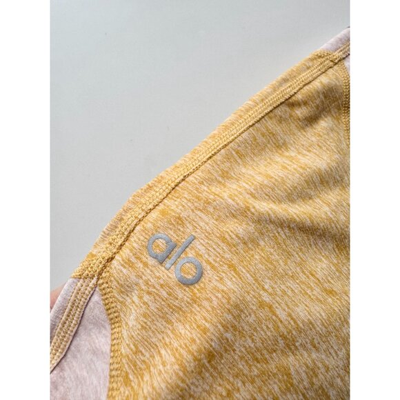 ALO YOGA Sheila Alosoft Yellow Grey Colorblock High Rise Ankle Leggings, Size S - Picture 9 of 12